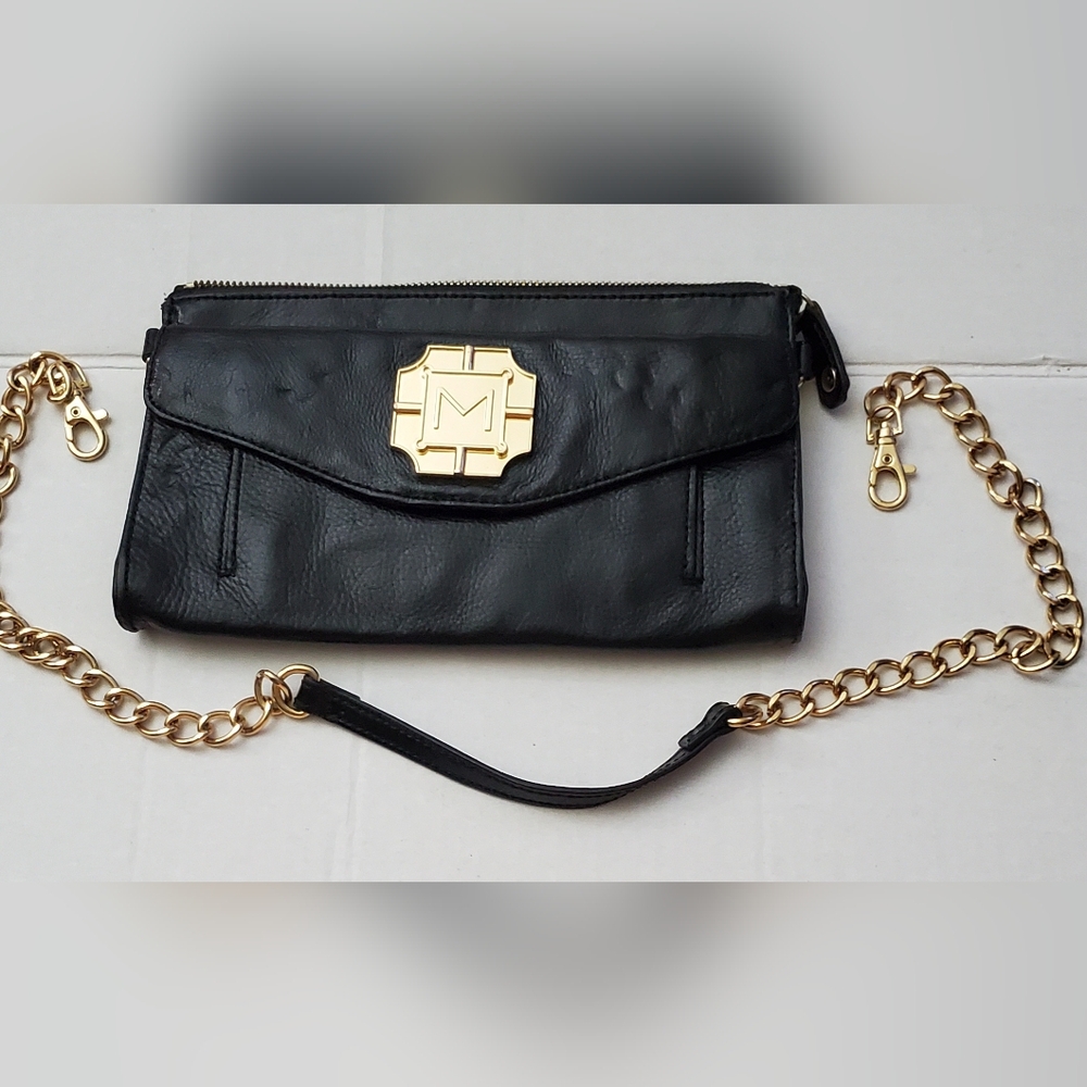 Monet Small 100% Leather Convertble Clutch Purse**Removable Chain Strap - Picture 2 of 9